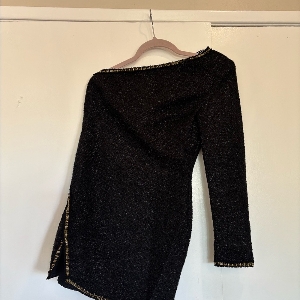 Zara Black One Shoulder Dress with Gold Trim
